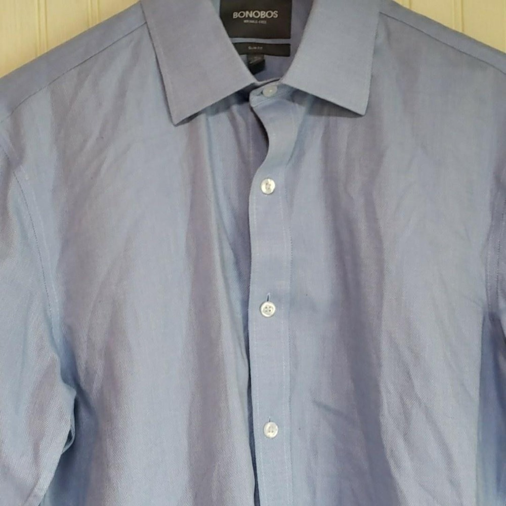 Bonobos Dress Shirt Mens 16 32/33 Blue‎ Wrinkle Free Slim Fit Cotton Long Sleeve